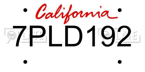 7PLD192 California License Plate