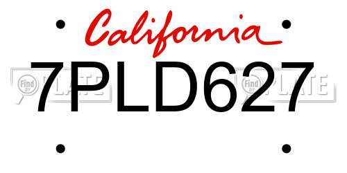 7PLD627 California License Plate