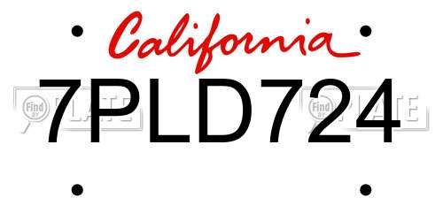 7PLD724 California License Plate