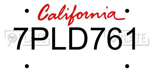 7PLD761 California License Plate