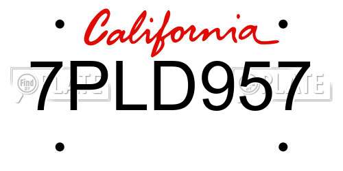 7PLD957 California License Plate