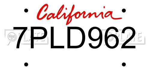 7PLD962 California License Plate