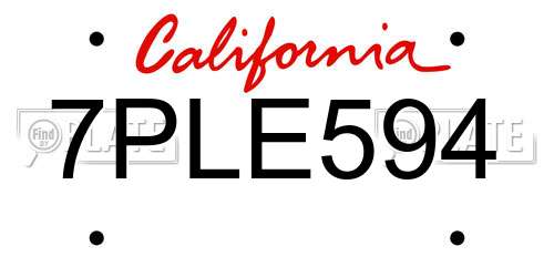 7PLE594 California License Plate
