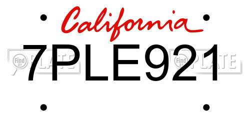 7PLE921 California License Plate
