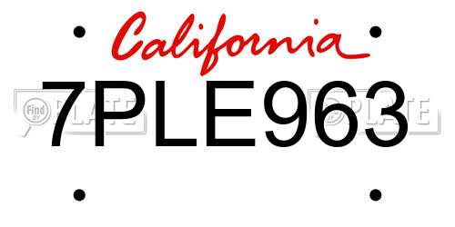 7PLE963 California License Plate