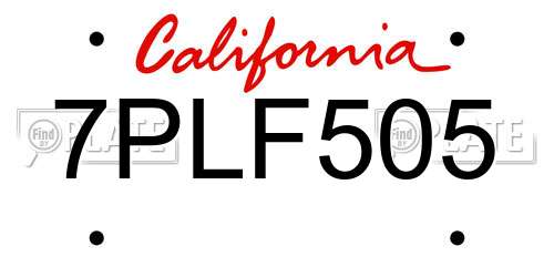 7PLF505 California License Plate