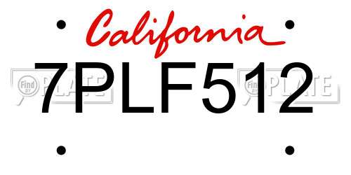 7PLF512 California License Plate
