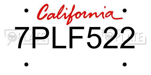 7PLF522 California License Plate