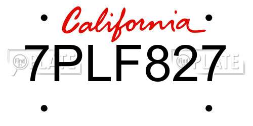 7PLF827 California License Plate