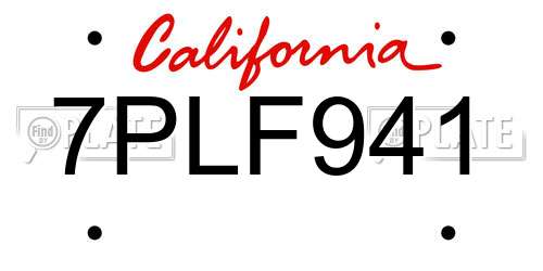 7PLF941 California License Plate