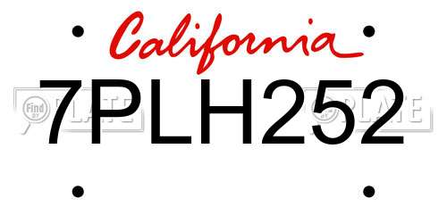 7PLH252 California License Plate