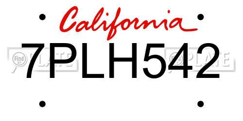 7PLH542 California License Plate