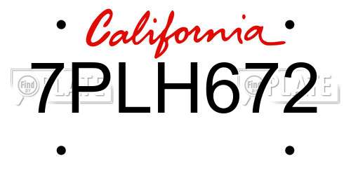 7PLH672 California License Plate