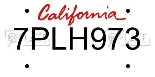 7PLH973 California License Plate