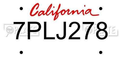 7PLJ278 California License Plate