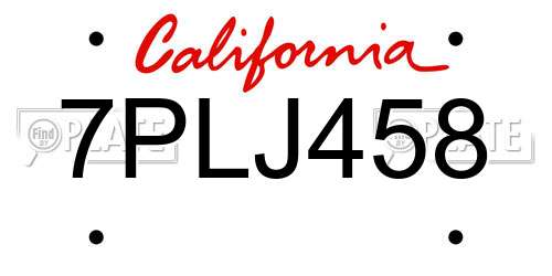 7PLJ458 California License Plate