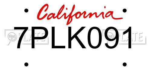 7PLK091 California License Plate