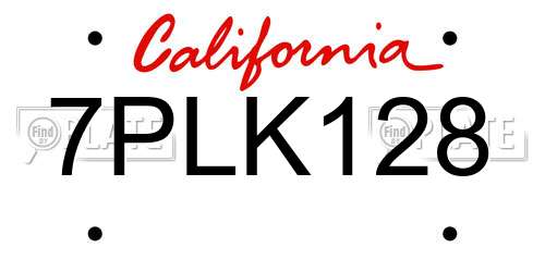 7PLK128 California License Plate