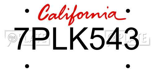 7PLK543 California License Plate