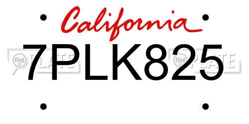7PLK825 California License Plate