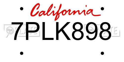 7PLK898 California License Plate