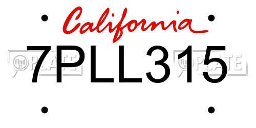 7PLL315 California License Plate