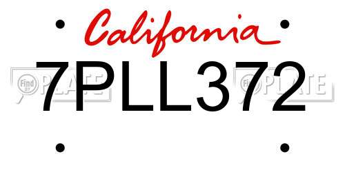 7PLL372 California License Plate