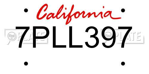 7PLL397 California License Plate