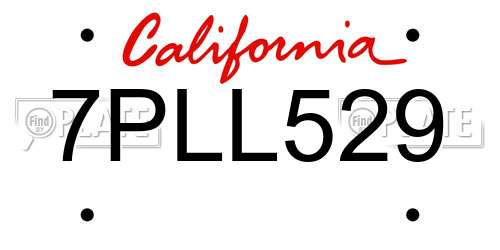 7PLL529 California License Plate