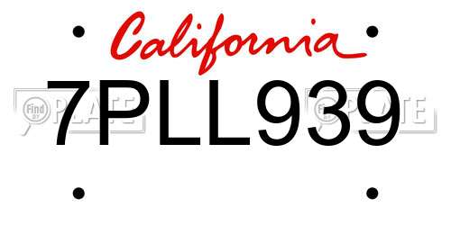 7PLL939 California License Plate