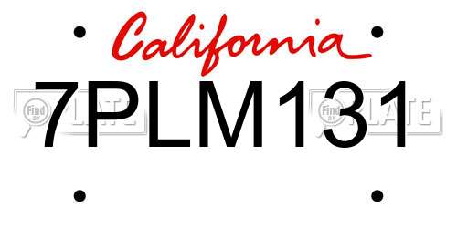 7PLM131 California License Plate