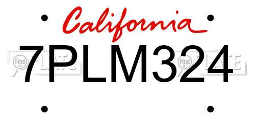 7PLM324 California License Plate