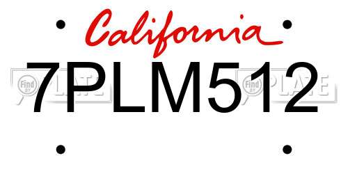 7PLM512 California License Plate