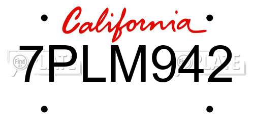 7PLM942 California License Plate