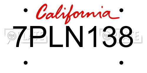 7PLN138 California License Plate