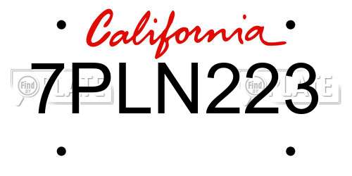 7PLN223 California License Plate