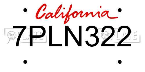 7PLN322 California License Plate