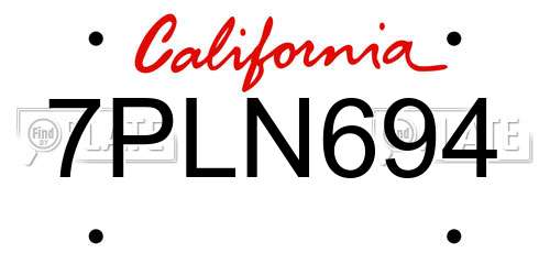 7PLN694 California License Plate