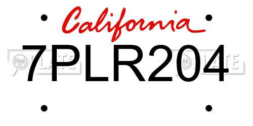 7PLR204 California License Plate
