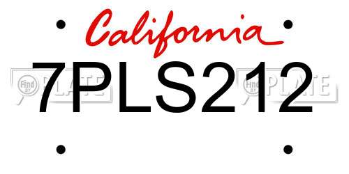 7PLS212 California License Plate