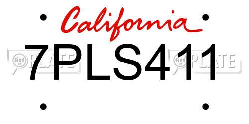 7PLS411 California License Plate