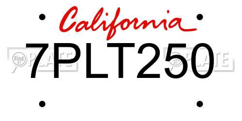 7PLT250 California License Plate