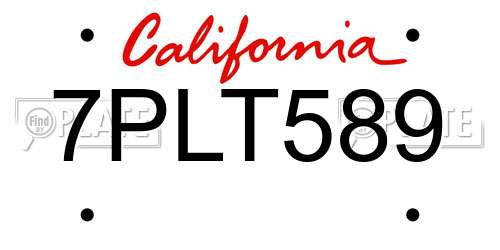 7PLT589 California License Plate