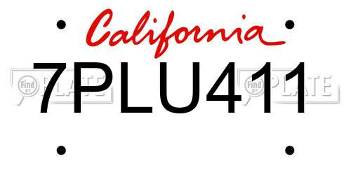 7PLU411 California License Plate