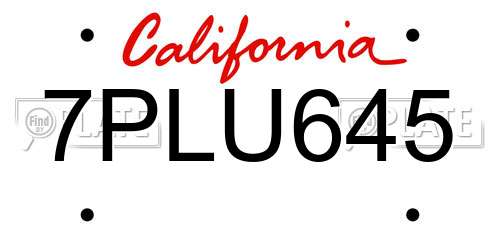 7PLU645 California License Plate