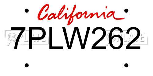 7PLW262 California License Plate