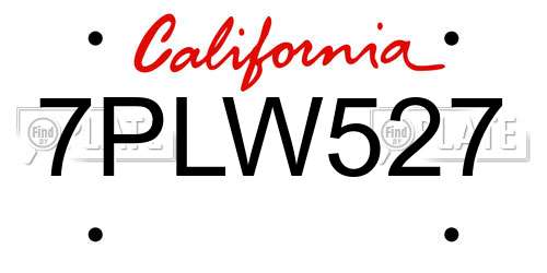 7PLW527 California License Plate