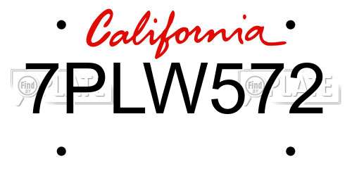 7PLW572 California License Plate