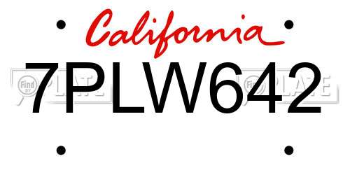 7PLW642 California License Plate
