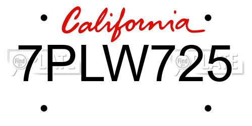 7PLW725 California License Plate